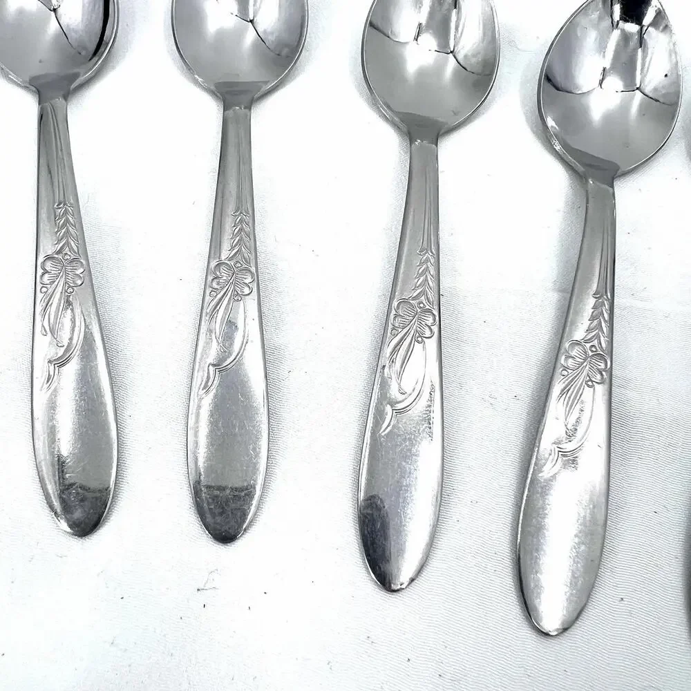HBCo Everglo HEATHER Pattern Stainless Demitasse Small Coffee Tea Spoons 6 PC